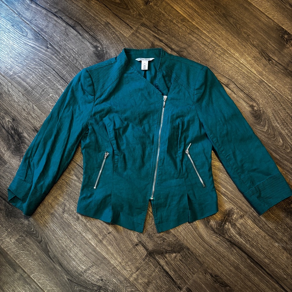 White House Black Market Teal Blazer with Zipper Accents
